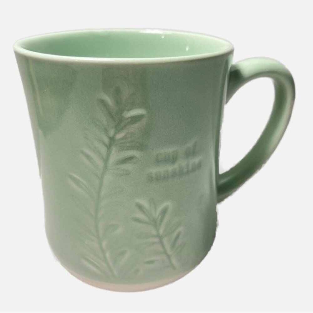 NWT Complete Home Cup of Sunshine Coffee Mug Green Leaf Design 14oz